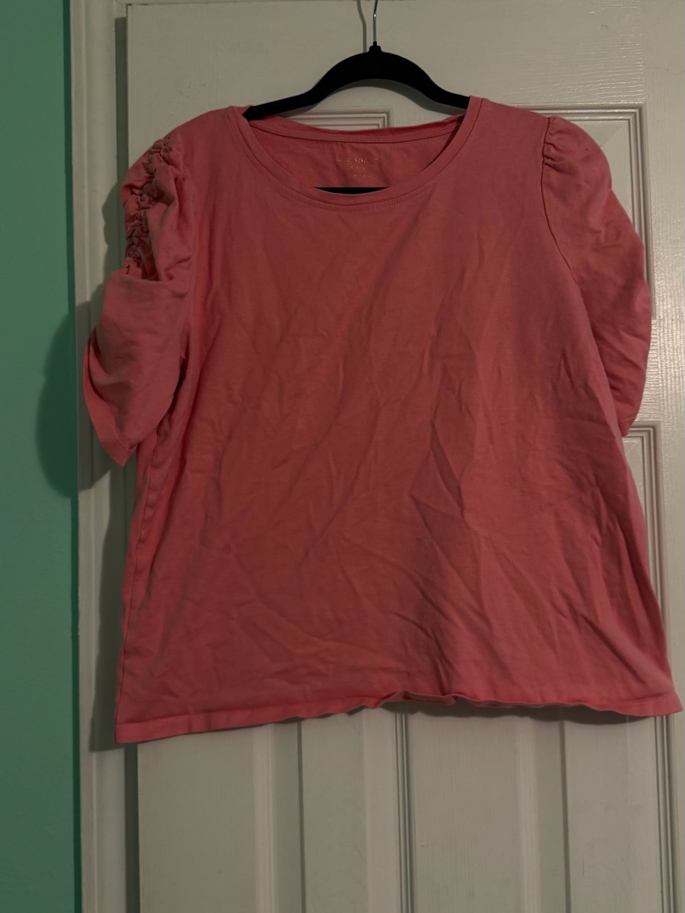 kate spade Pink Puff Sleeve Crewneck Top with Ruched Detail